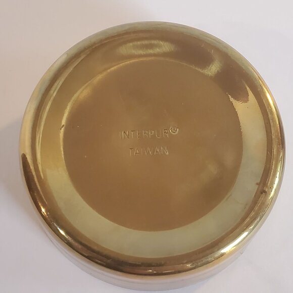 Vintage Enamel Jewelry Trinket Box Round Brass Top Cloisonne Deer Design - Picture 7 of 10